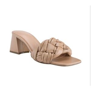 Marc Fisher Block Heel Woven Leather Sandal Cerita Shoes Pink Beige Size 9M